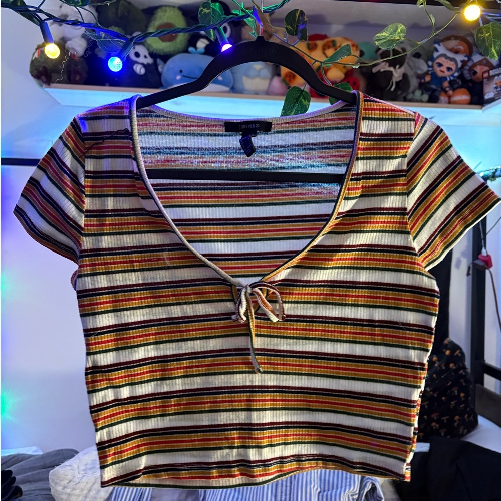 Forever 21 Multicolor Striped Crop Top